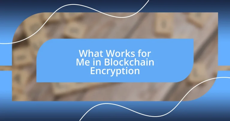 What Works for Me in Blockchain Encryption